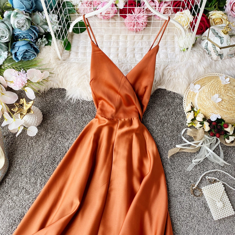 Elegantes A-Linienkleid aus Satin mit V-Ausschnitt Modekleid 10857