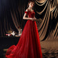 Red tulle sequins long prom dress A line evening gown  10355