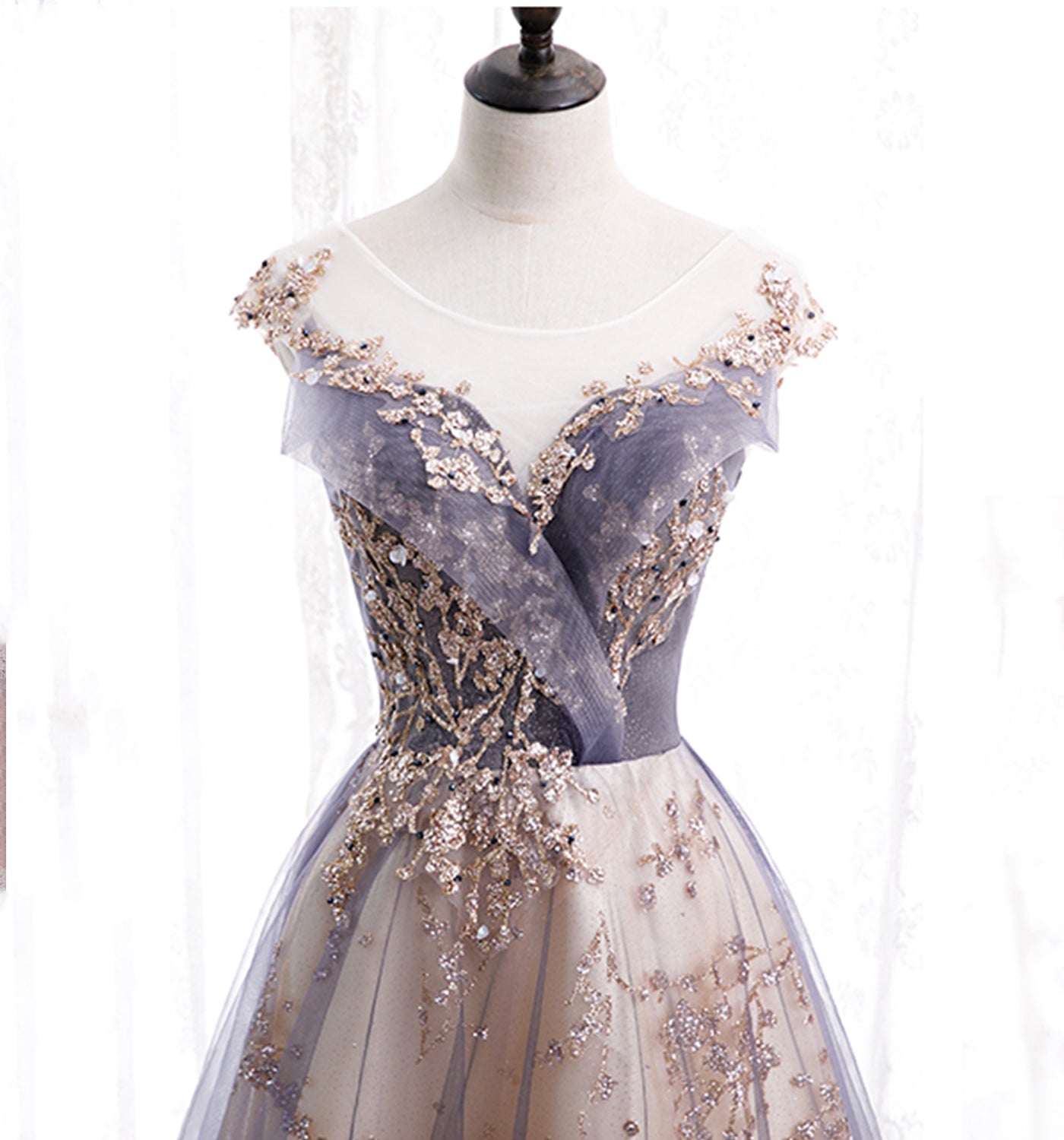 Cute tulle sequins long prom dress evening dress  10011