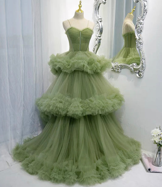 Grünes Tüll langes A-Linie Ballkleid grünes Abendkleid 8836