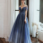 Langes Ballkleid aus blauem Tüll mit Pailletten blaues Abendkleid 10477