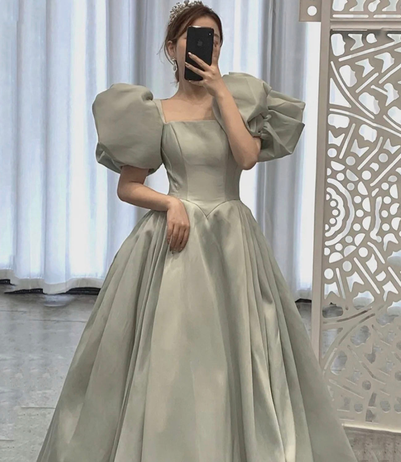 Cute satin long ball gown dress A line formal dress  10321
