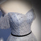 Lovely A line tulle pearl long prom dress evening dress  8685