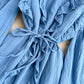 Blaues Langarmkleid mit V-Ausschnitt Modekleid 10916