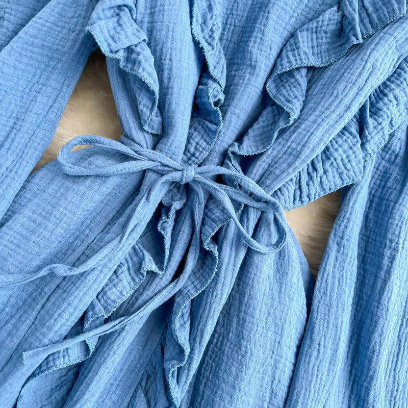 Blaues Langarmkleid mit V-Ausschnitt Modekleid 10916