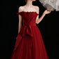 Burgund Tüll langes Ballkleid A-Linie Abendkleid 10603