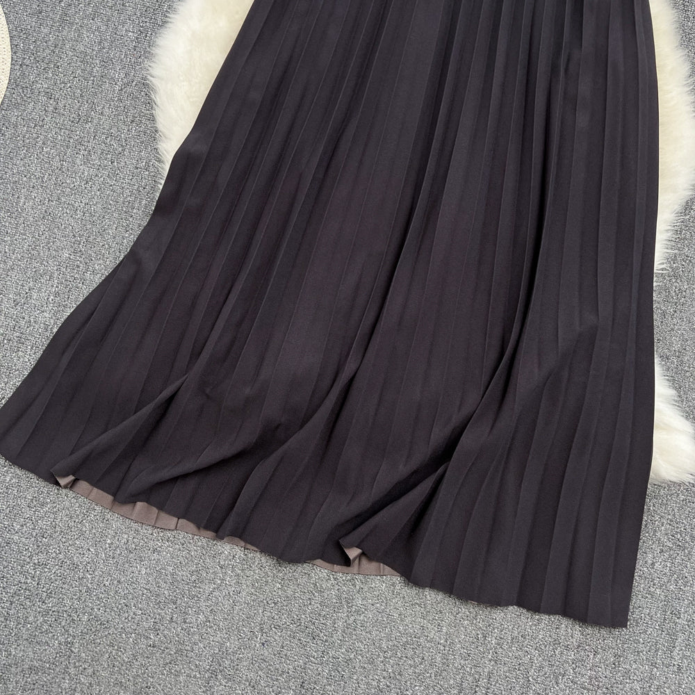 Jupe plissée polyvalente en coupe A, taille élastique, longueur moyenne, jupe au-dessus du genou 11291