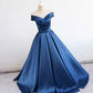Blue v neck satin long prom dress, blue evening dress  7897