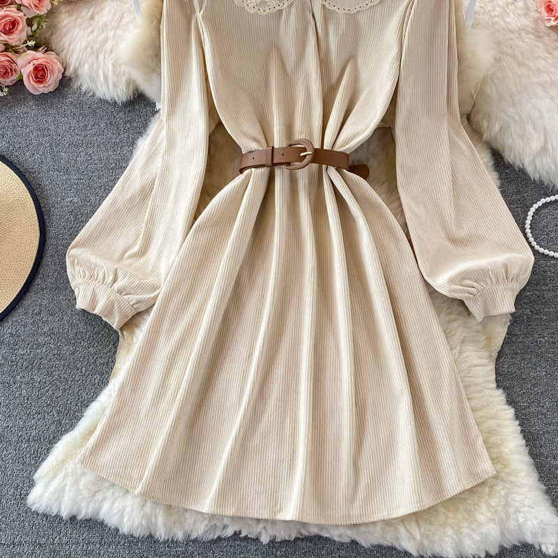 Süßes langärmliges Spitzenkleid A-Linie Modekleid 10841
