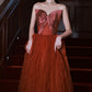 Robe de soirée longue en tulle satiné bordeaux Robe de soirée trapèze 10649