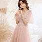 Pink tulle lace long prom dress pink evening dress  10525