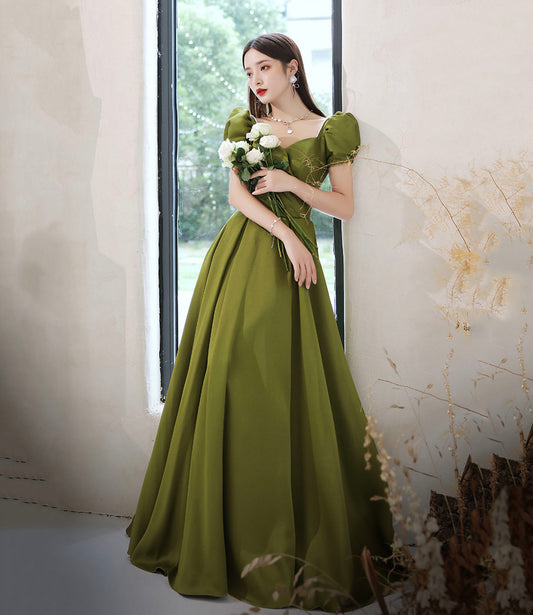 Langes Ballkleid aus grünem Satin Abendkleid in A-Linie 10431