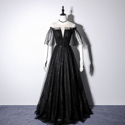 Black Shiny Elegant Fashion Tulle Long Sequin Ball Gown Evening Dress 8092