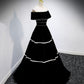 Robe de bal longue en velours noir, robe de soirée noire 10157