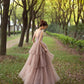 Stylish tulle beads long prom dress A line evening dress  10326