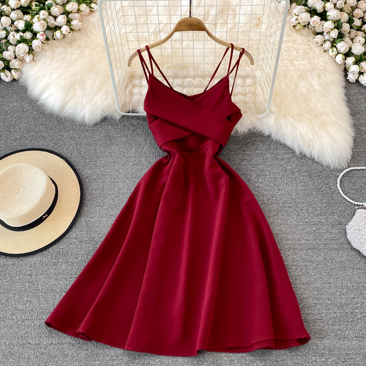 Süßes kurzes Kleid mit V-Ausschnitt A-Linie Modekleid 10715