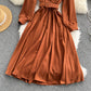 Einfaches Langarmkleid mit V-Ausschnitt A-Linie Modekleid 10946