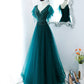 Green tulle beads long prom dress evening gown  10272