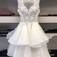 White tulle lace short prom dress homecoming dress  8917