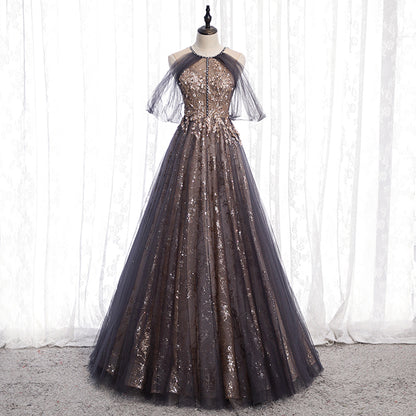 Elegant tulle sequins prom dress formal dress  8242