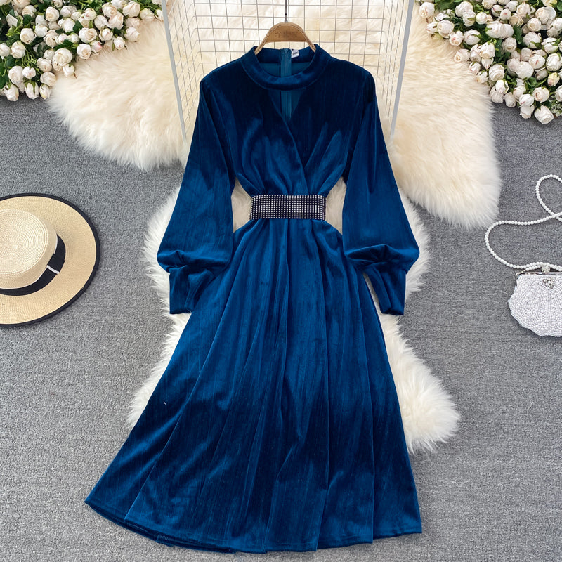 Robe élégante à manches longues en velours Robe tendance 10849