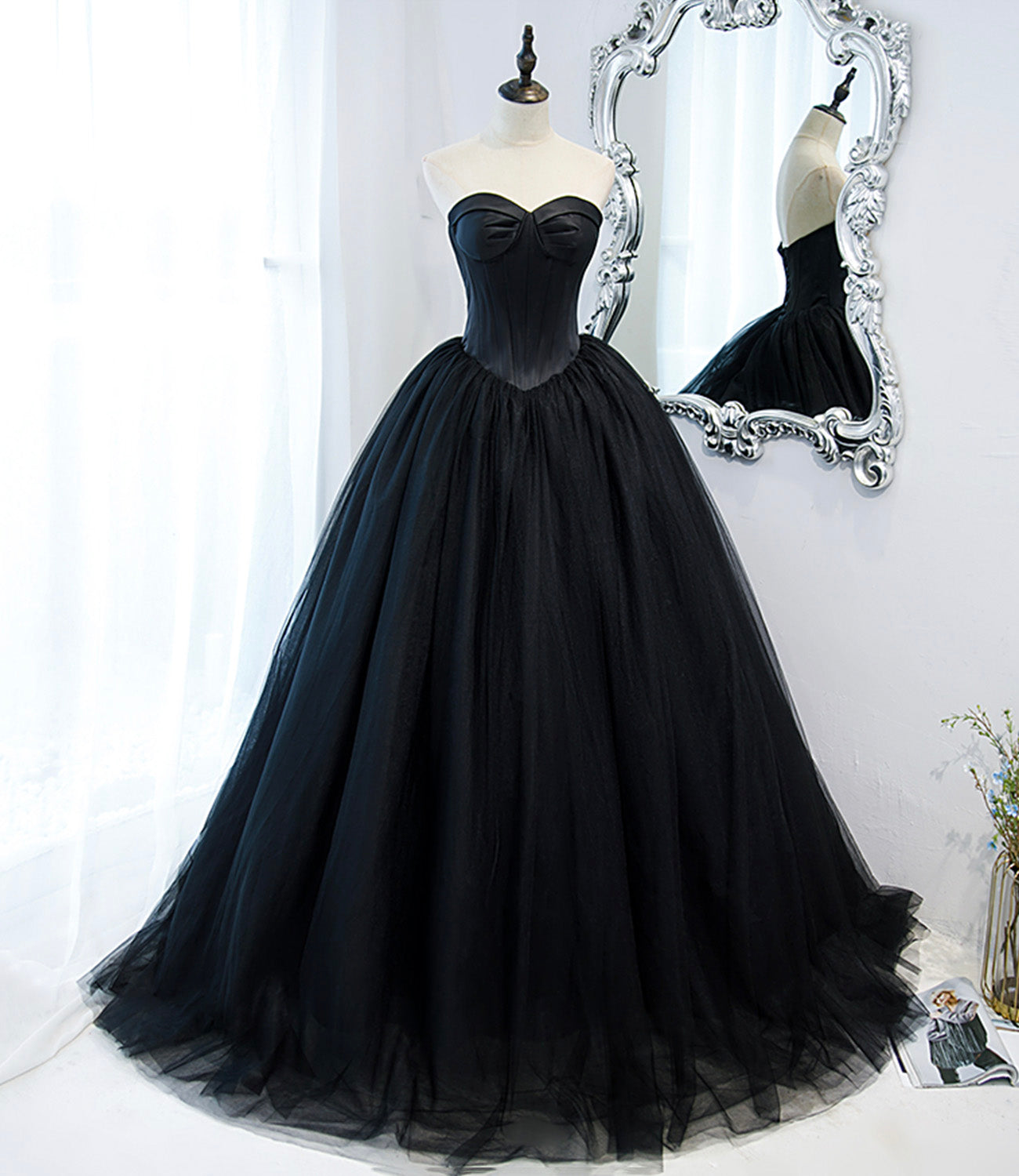 Robe de soirée longue en tulle noire élégante et stylée 10152