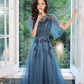 Blaues langes Ballkleid aus Tüllspitze blaues Abendkleid 10286