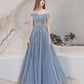 Blue tulle sequins long prom dress blue evening dress  10478