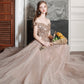 Shiny tulle sequins long prom dress A line evening dress  10576