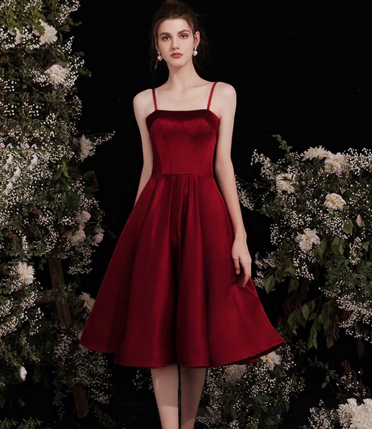 Cute burgundy two pieces detachable prom dresses  10191