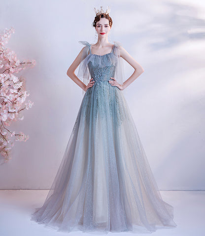 Robe de soirée longue en tulle à paillettes et jolie ligne A 10227