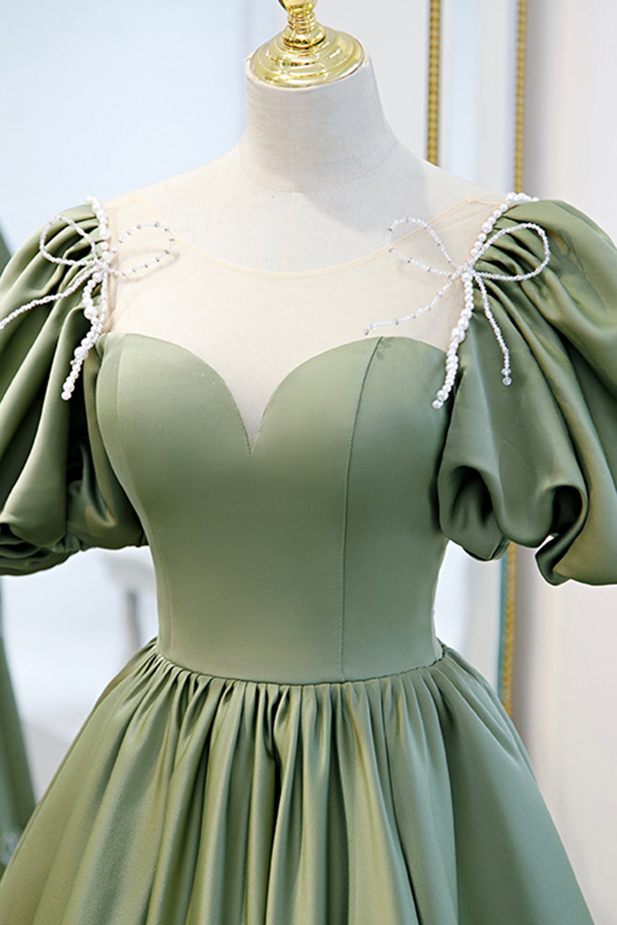Grünes Satin langes A-Linie Ballkleid Abendkleid 8745