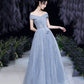 Blue tulle sequins long prom dress blue evening dress  10465
