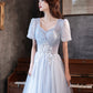 Cute tulle beads long prom dress blue evening dress  10596