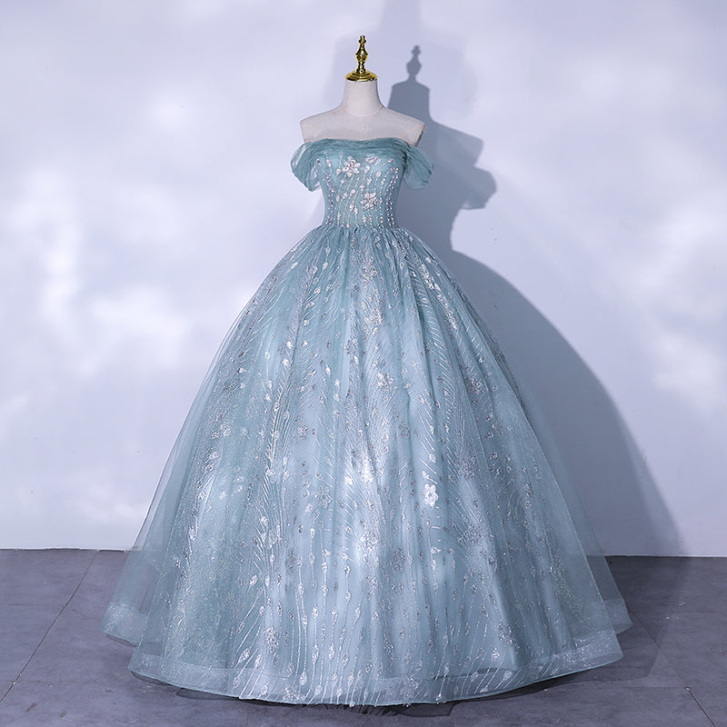 Robe de soirée longue en tulle bleu à paillettes 10062