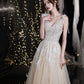 Champagner Tüll Pailletten langes Ballkleid Abendkleid 10281