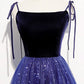 Robe de soirée longue en tulle velours bleu Robe de soirée trapèze 8634