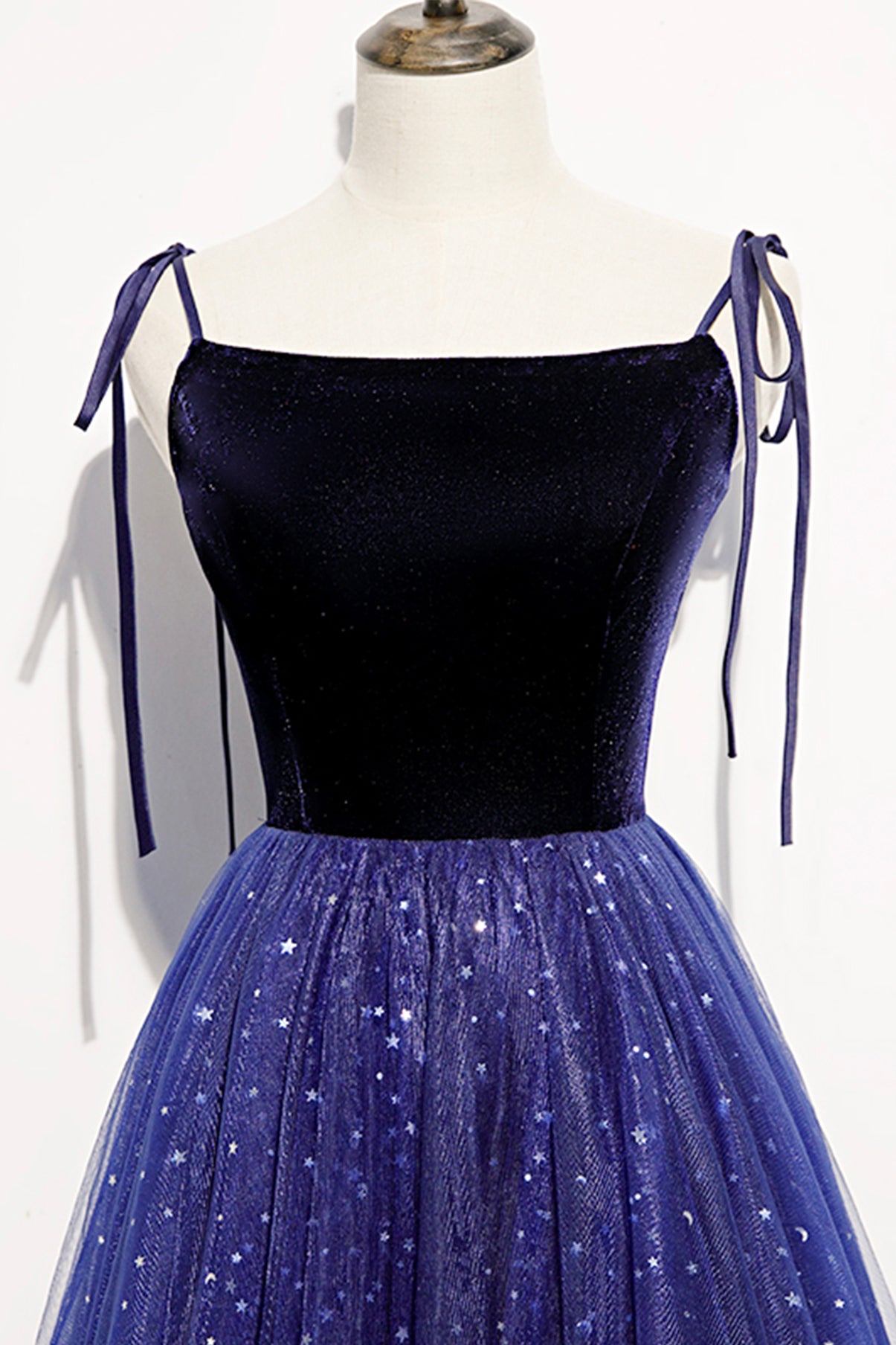 Robe de soirée longue en tulle velours bleu Robe de soirée trapèze 8634
