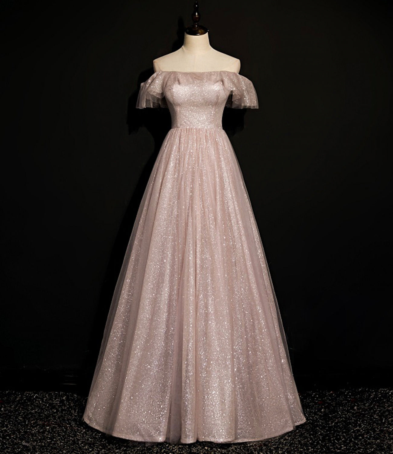 Robe de soirée longue en tulle brillant à paillettes 8700