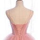 Robe de soirée longue en tulle rose Robe de soirée trapèze 10012