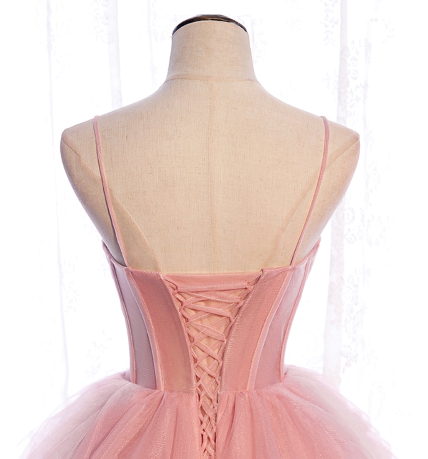 Robe de soirée longue en tulle rose Robe de soirée trapèze 10012