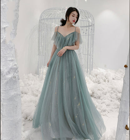 Cute tulle long A ine prom dress evening gown  10137