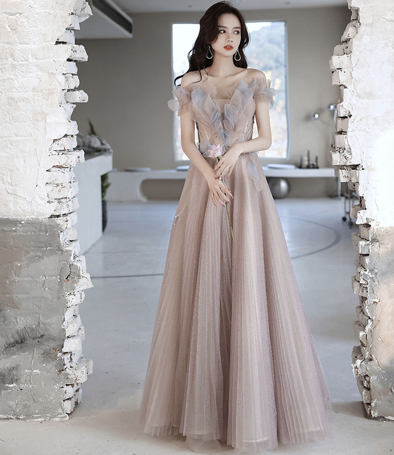 Süßes langes Ballkleid aus Tüll A-Linie Abendkleid 10426