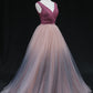 Shiny v neck tulle long prom gown formal dress  8602