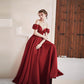 Langes Ballkleid aus Burgund-Satin A-Linie Abendkleid 10578