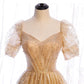 Gold Tüll Pailletten langes Ballkleid Abendkleid 8428