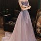 Robe de soirée longue en tulle violet à paillettes 10624