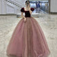 Süßes langes Ballkleid aus Samt-Tüll A-Linie Abendkleid 10516