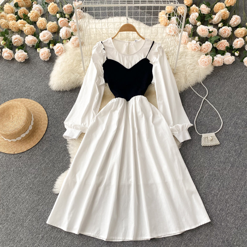 Robe trapèze mignonne à manches longues Robe trapèze tendance 10666