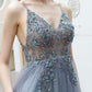 Gray tulle beads long prom dress A line evening dress  10579